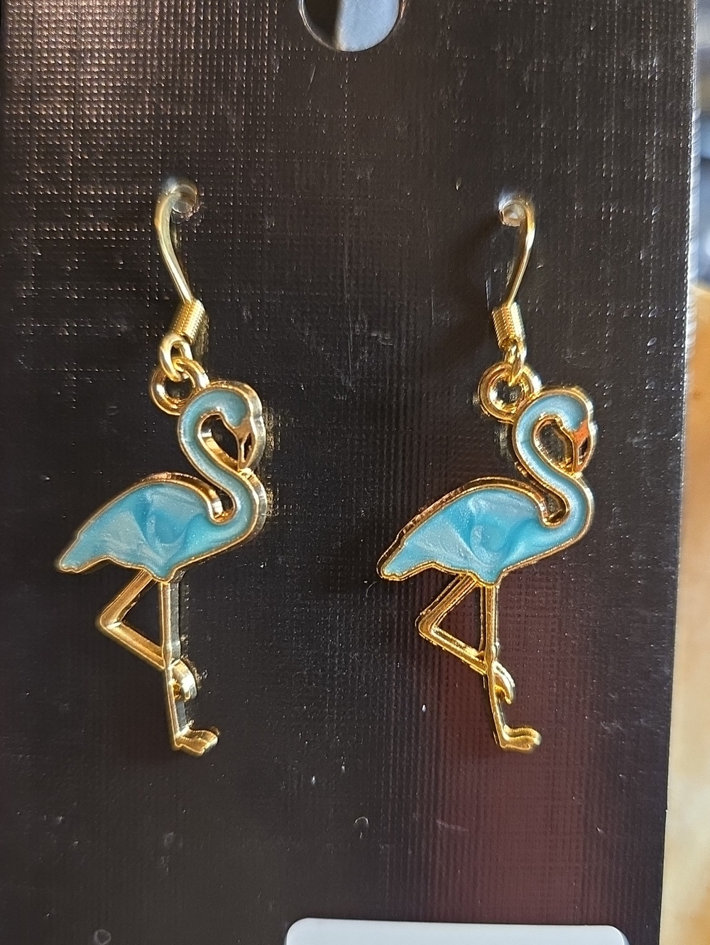 Gold-Tone Blue Flamingo Drop Earrings